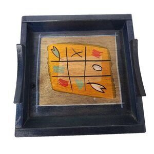 Vintage Kakadu Hand Painted Wood Art Tray Abstract Israeli Artist Reut Shahar